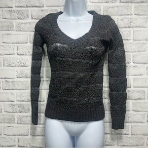 Guess Wool Blend Metallic Thread V-Neck Sweater Extra Small